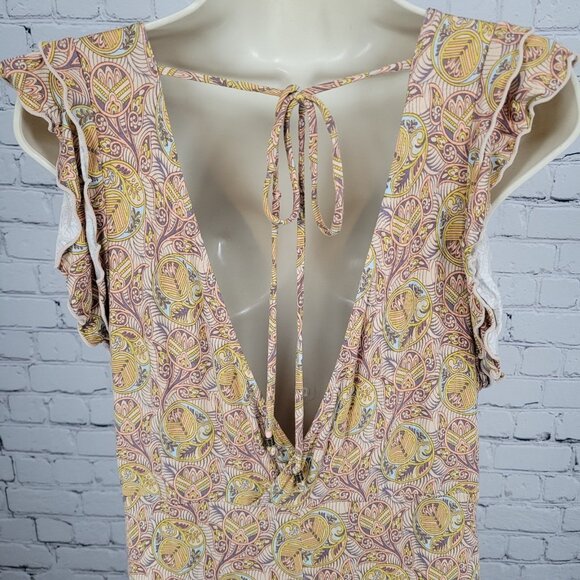 Anthropologie Multicolor Print Boho Stretch Short Sleeve Jumpsuit Jumper Medium - Picture 7 of 12